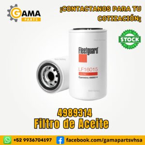 Filtro de Aceite 4989314 para motor Cummins, Maquinaria Pesada CASE