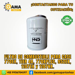 Filtro de Combustible 770EX, TIER 4A, 770XPLUS, 952EX, 1107EX y 1107NX para Maquinaria Pesada CASE