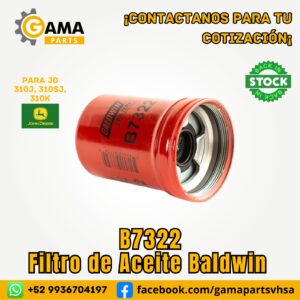 Filtro de Aceite B7322 Baldwin para Maquinaria Pesada John Deere